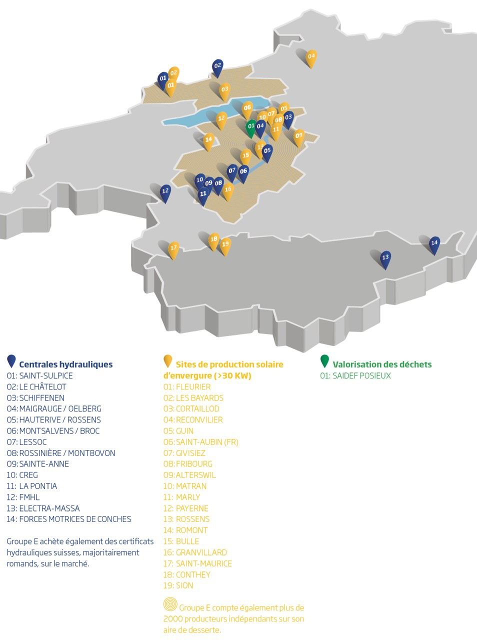  carte des sites de productions électricité Groupe E
