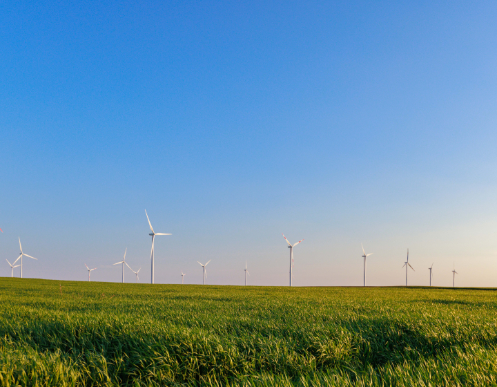 Paysage d'éolienne avec un couché de solel