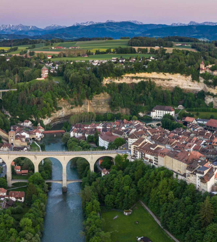 Ville de Fribourg en fin de journée
