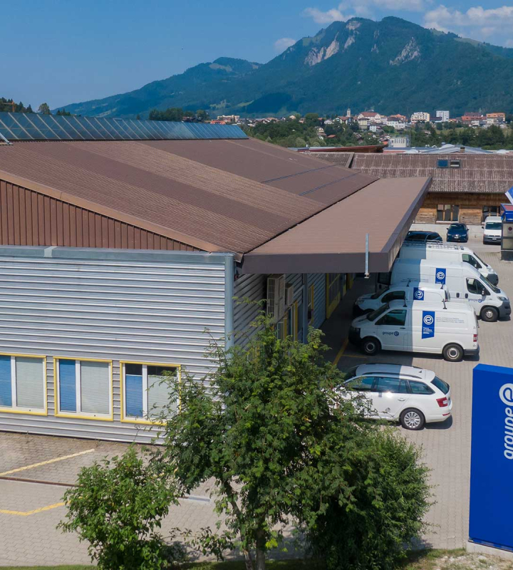 Ansicht der Groupe E-Filiale in Epagny im Kanton Freiburg