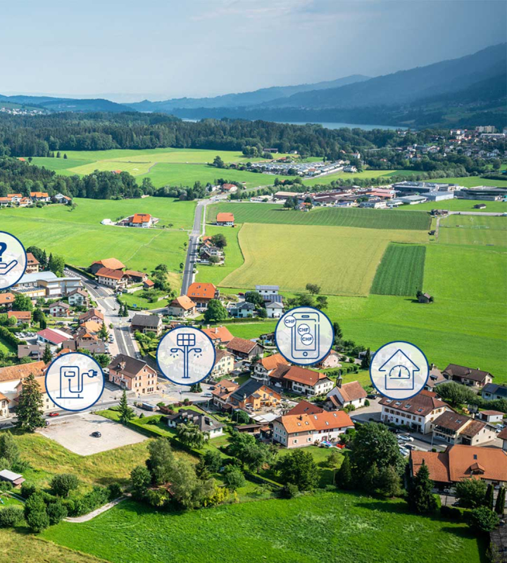 Luftaufnahme des Dorfes Epagny im Kanton Freiburg