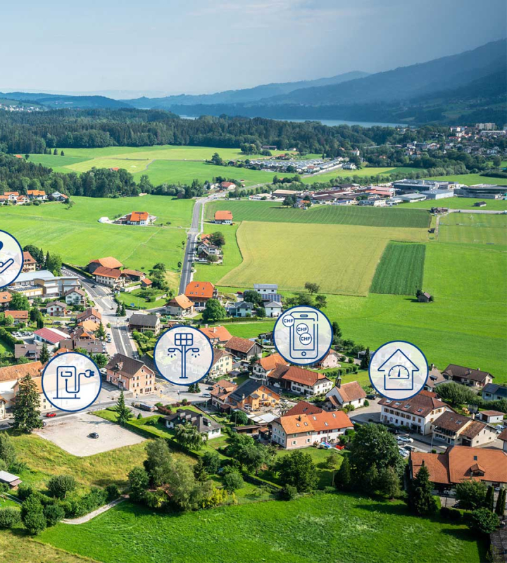 Vue aérienne du village d'Epagny, dans le canton de Fribourg