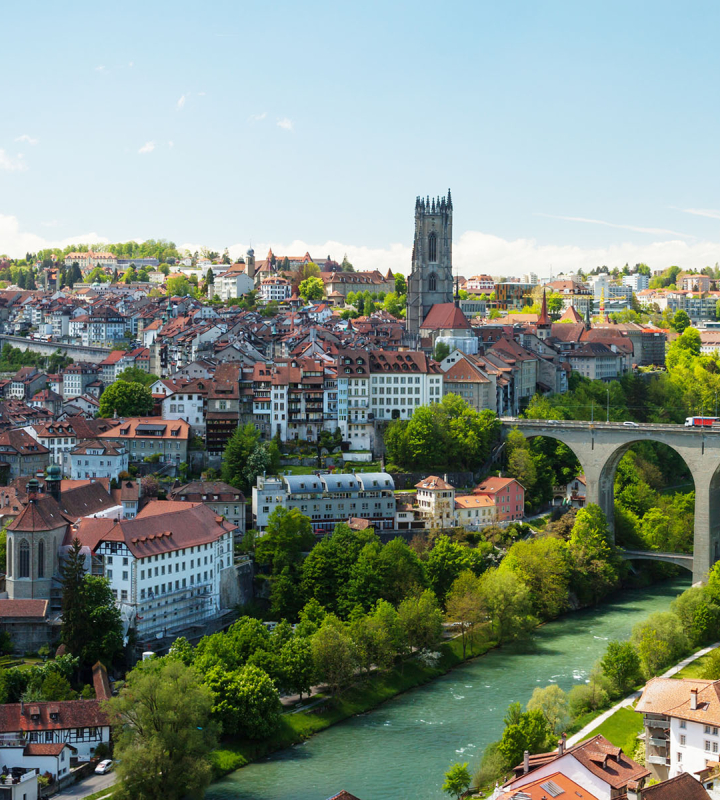 Vue de la ville de Fribourg et de sa cathédrale