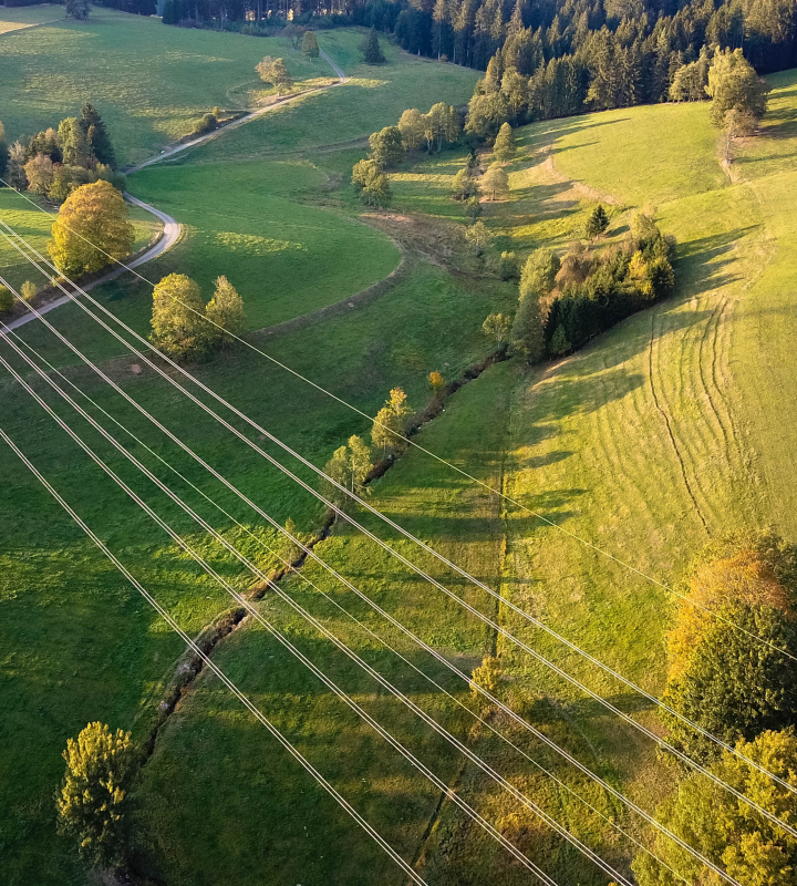 Plan aérien d'un réseau électrique