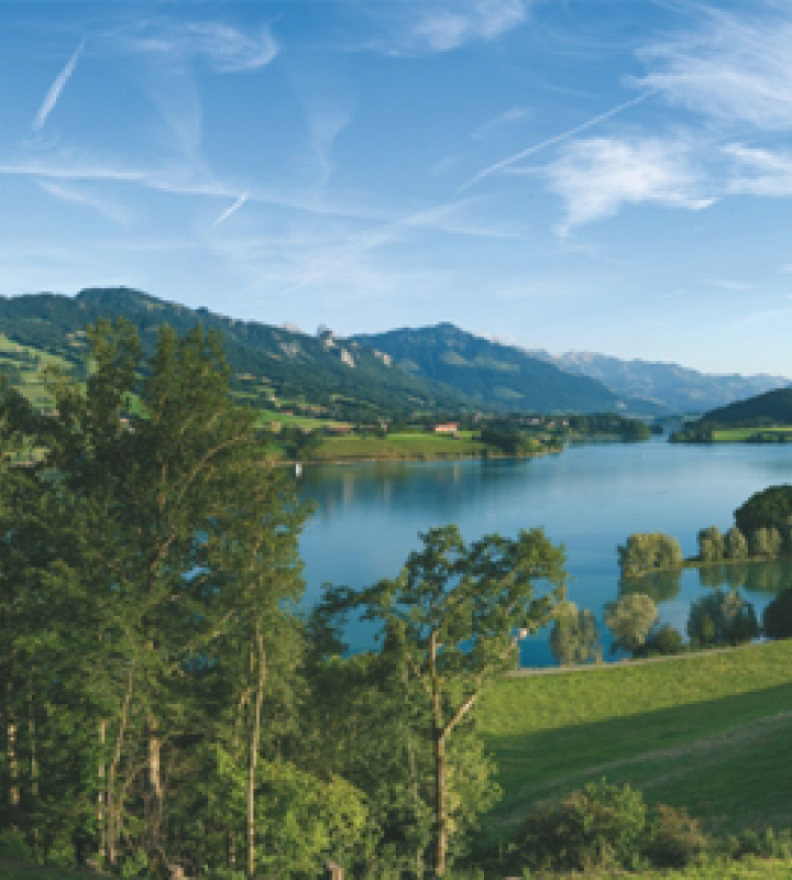 Der Lac de la Gruyère an einem sonnigen Tag