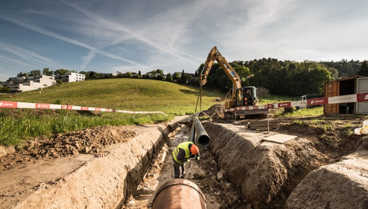 un projet de chauffage à distance de Groupe E en chantier