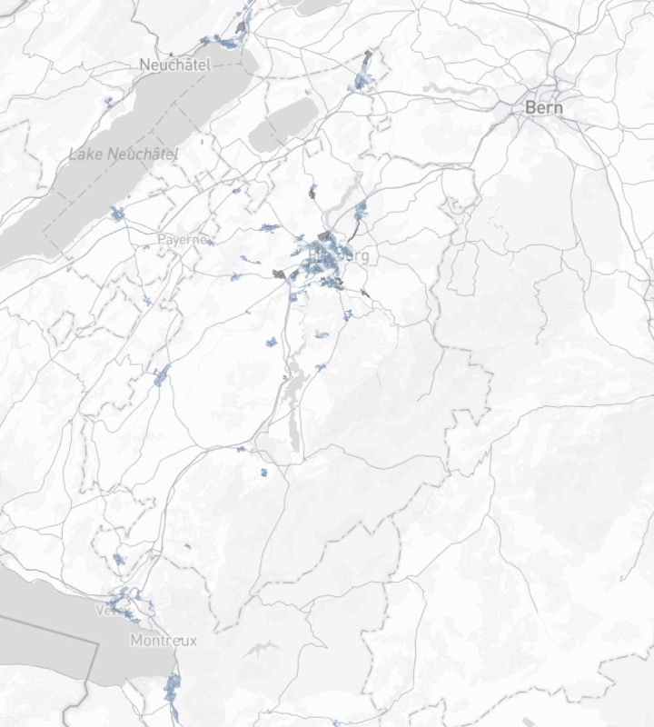 Vue de la carte interactive qui permet de déterminer si un bâtiment peut être raccordé au CAD ou non
