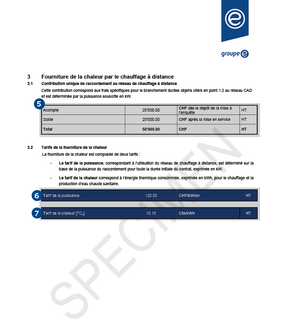 Exemple de facture de chauffage à distance de Groupe E