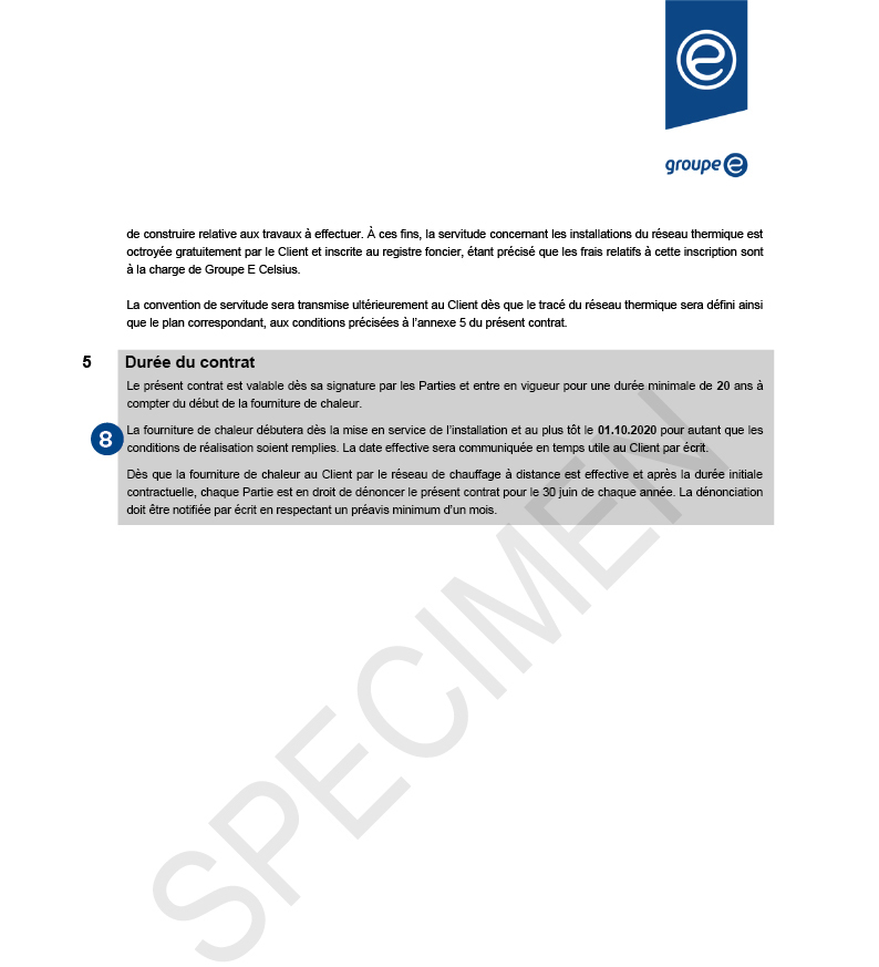 Exemple de facture de chauffage à distance de Groupe E