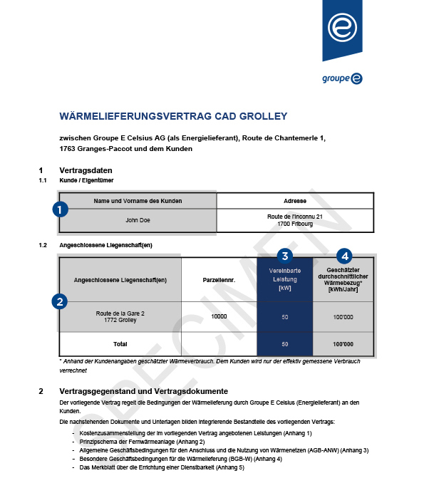 Beispiel einer Fernwärmerechnung von Groupe E