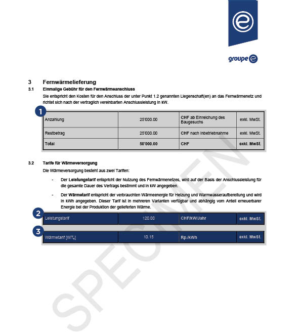 Screenshot eines Fernwärmevertrags der Groupe E