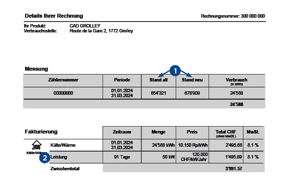 Screenshot einer Fernwärmerechnung von Groupe E