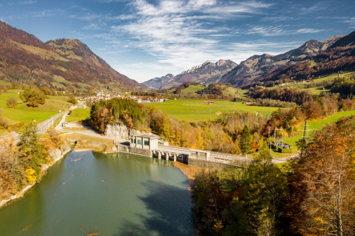 vue aérienne du barrage de Lessoc
