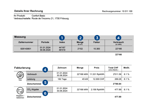 Auszug aus der Gasrechnung von Groupe E