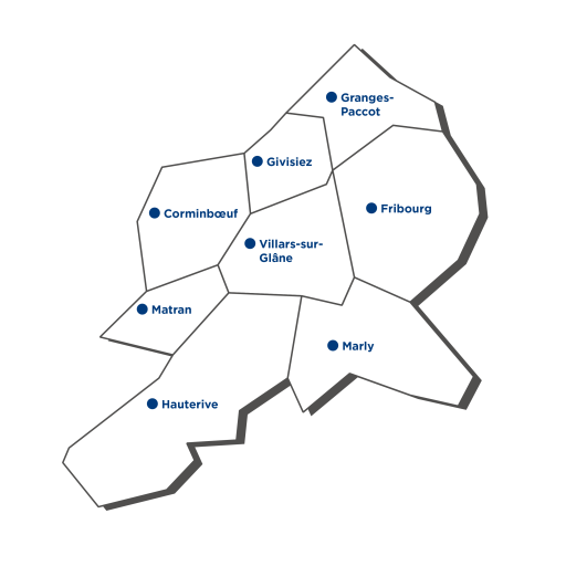Carte des communes desservies par le réseau CAD Fribourg